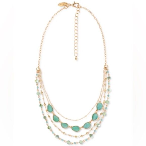 Style & Co gold tone green color stone layered necklace - Picture 1 of 4